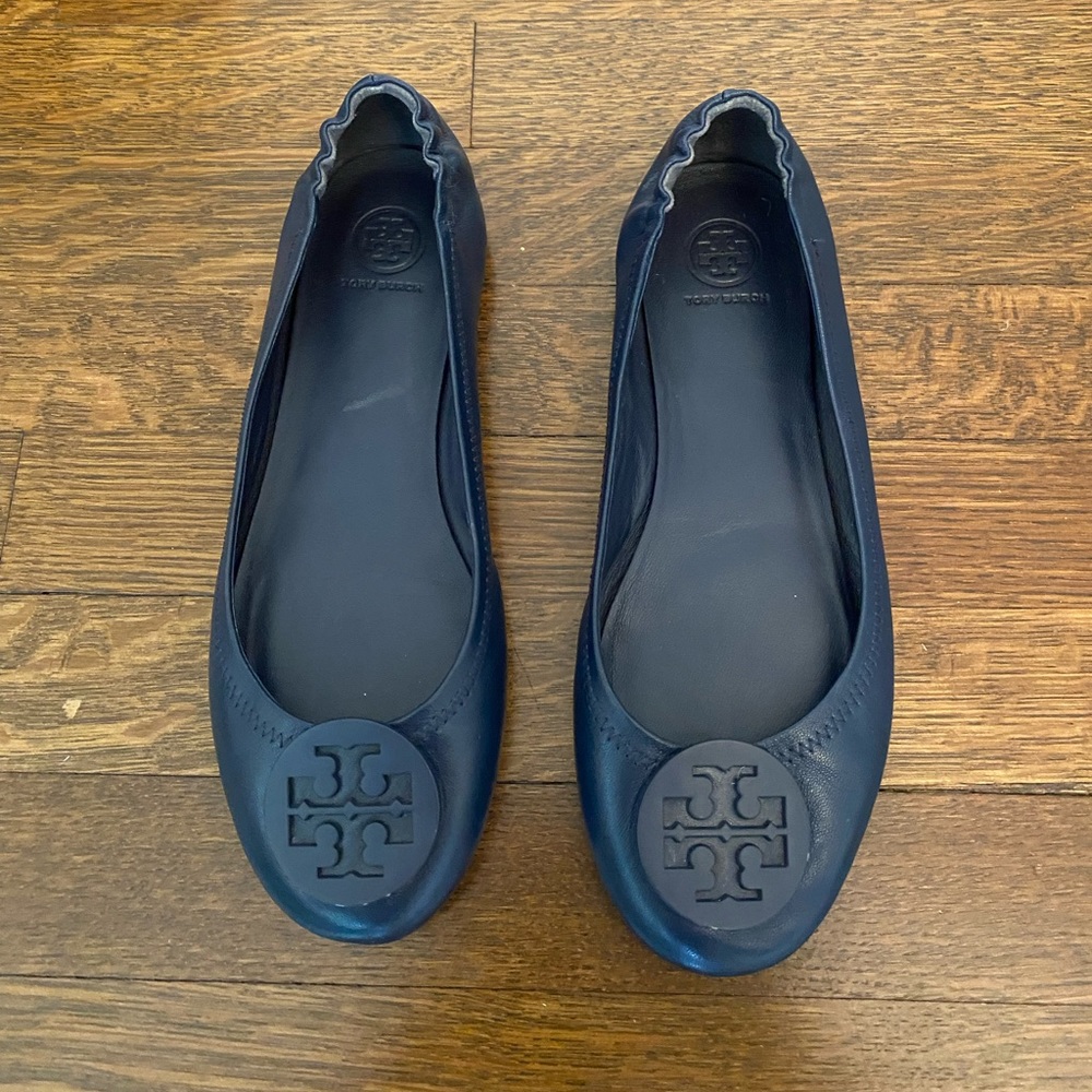 Navy Tory Burch leather flats